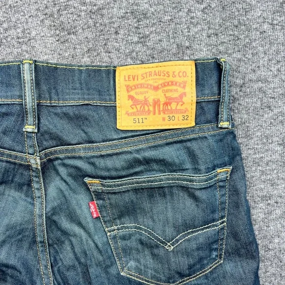 Levi's 511 Slim Fit Jeans Mens 30x32 Blue Fits 32x30 Dark Wash Stretch Denim - Picture 14 of 16